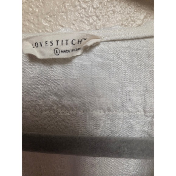 Lovestitch Women's White Eyelet Midi Dress Ruffle Sleeves‎ Button Front Size L - Picture 4 of 6